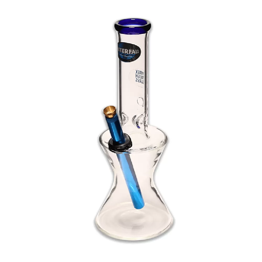 WATERFALL - HOURGLASS MEDIUM GLASS BONG (BLUE)