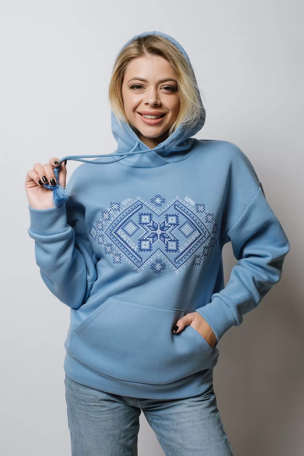 Women's Blue Hoodie- Geometric