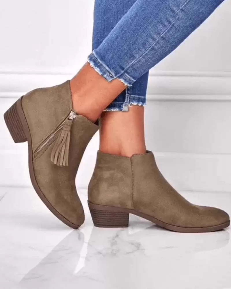 Women's Casual Daily Zipper Tassel Ankle Boots