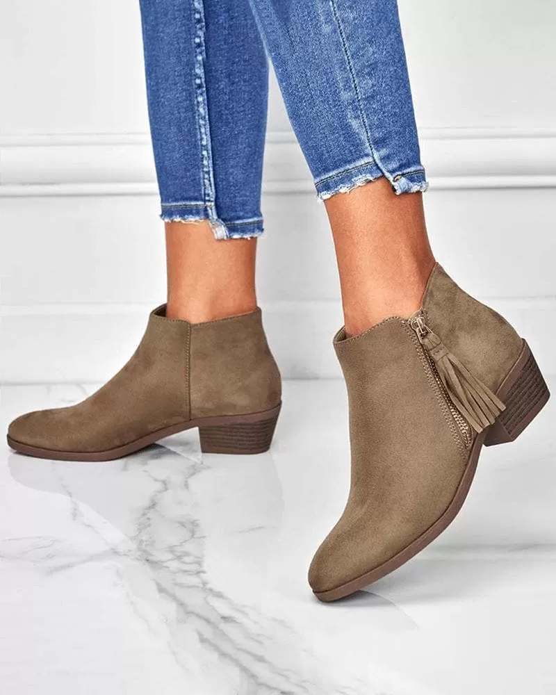 Women's Casual Daily Zipper Tassel Ankle Boots