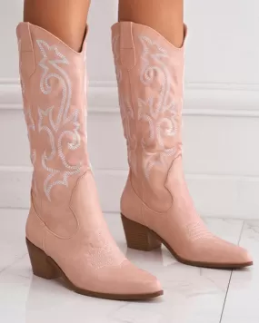 Women's Embroidery Chunky Cowboy Boots