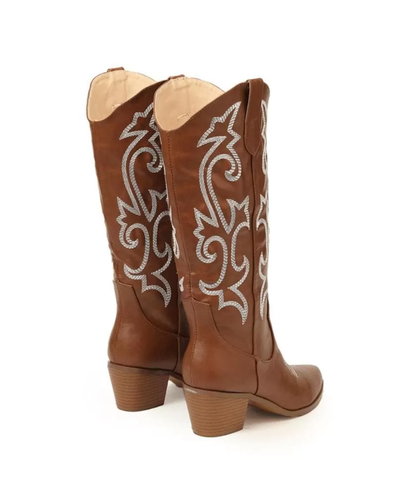 Women's Embroidery Chunky Cowboy Boots