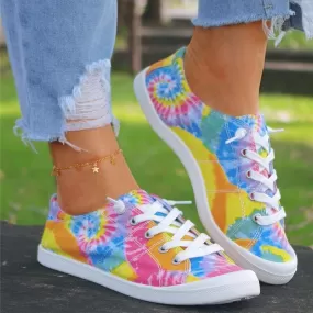 Women's Fashion Casual Comfy Tie-dye Flat Lace-up Sneaker