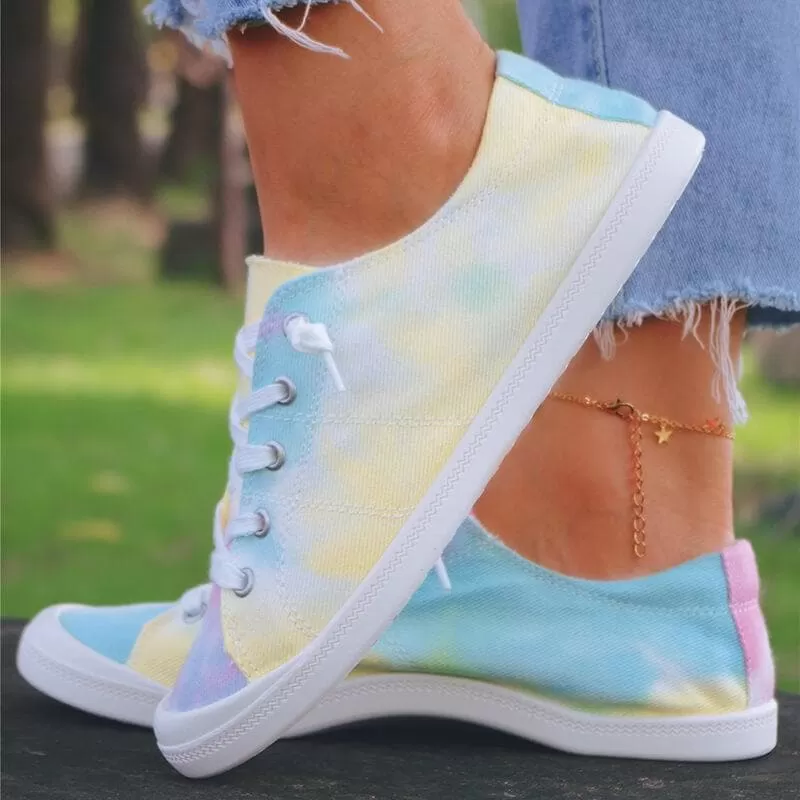 Women's Fashion Casual Comfy Tie-dye Flat Lace-up Sneaker