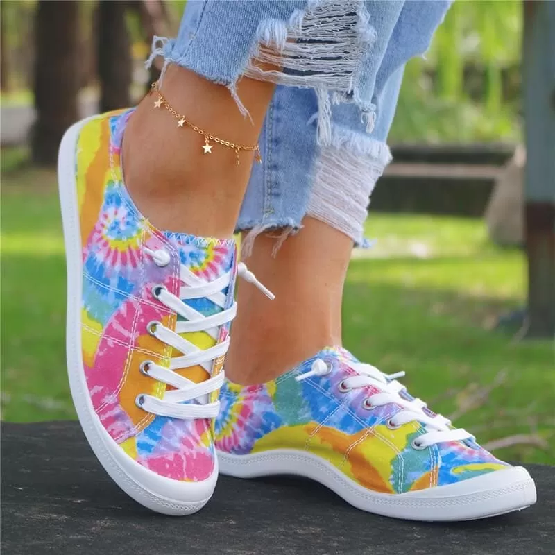 Women's Fashion Casual Comfy Tie-dye Flat Lace-up Sneaker