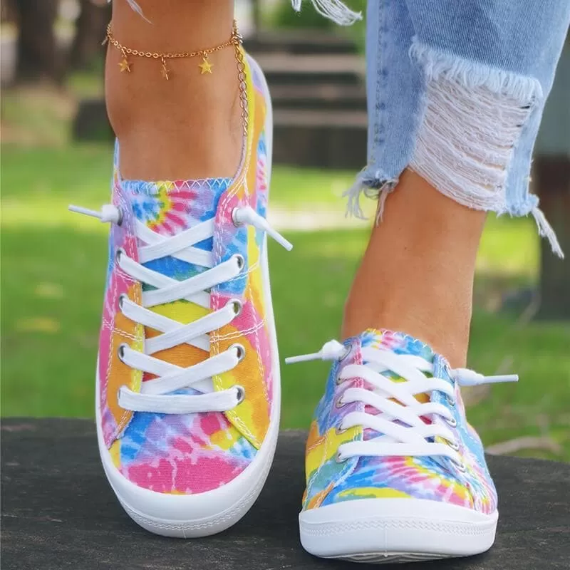 Women's Fashion Casual Comfy Tie-dye Flat Lace-up Sneaker